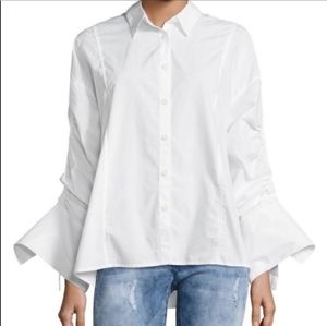 Free People Brown Eyed Girl Crisp White Ruched Sleeve Boyfriend Button Down